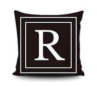 BAGEYOU Black Pillow Cover with White Letter Monogram R and Stripes English Alphabet Initial Decorative Square Throw Cushion Case for Bed Sofa Couch 16 x 16 Inch Pillowcase, Double Sided Print