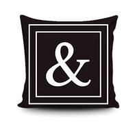 BAGEYOU Black Pillow Cover with White Symbol & Stripes Decorative Square Throw Cushion Case for Bed Sofa Couch 18 X 18 Inch Pillowcase, Double Sided Print
