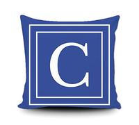 BAGEYOU Blue Pillow Cover with White Letter Monogram C and Stripes English Alphabet Initial Decorative Square Throw Cushion Case for Bed Sofa Couch 16 x 16 Inch Pillowcase, Double Sided Print