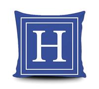 BAGEYOU Blue Pillow Cover with White Letter Monogram H and Stripes English Alphabet Initial Decorative Square Throw Cushion Case for Bed Sofa Couch 16 x 16 Inch Pillowcase, Double Sided Print