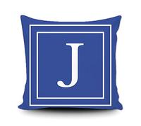 BAGEYOU Blue Pillow Cover with White Letter Monogram J and Stripes English Alphabet Initial Decorative Square Throw Cushion Case for Bed Sofa Couch 20 x 20 Inch Pillowcase, Double Sided Print