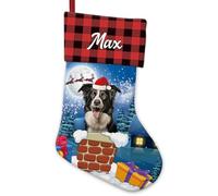 BAGEYOU Border Collie Dog in the Chimney Christmas Stocking Red Black Buffalo Plaid Personalized Xmas Tree Hanging Stockings for Home Party Decor 14.4"