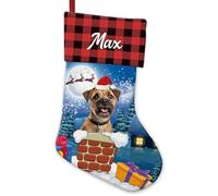 BAGEYOU Border Terrier Dog in the Chimney Christmas Stocking Red Black Buffalo Plaid Personalized Xmas Tree Hanging Stockings for Home Party Decor 14.4"