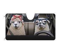 BAGEYOU Car Front Windshield Sunshade Alpaca Couple Decor Vehicle Sun Shade Visor UV Ray Reflector Sun Protector, Keep Vehicle Cool, 55" x 30"
