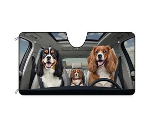 BAGEYOU Car Front Windshield Sunshade Cavalier King Charles Spaniel Dog Puppy Family Decor Vehicle Sun Shade Visor UV Ray Reflector Sun Protector, Keep Vehicle Cool, 51" x 26.8"