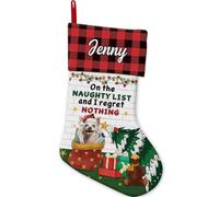 BAGEYOU Chinese Crested Dog Christmas Stocking on the Naughty List and I Regret Nothing Custom Xmas Tree Hanging Stockings for Home Party Decor 14.4"