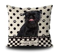 BAGEYOU Custom Dog Polka Dots Throw Pillow Cover Black Colour Brussels Griffon Buffalo Check Plaid Paw Bone Home Decor Square Couch Cushion Case Pillowcase 18 x 18 Inch