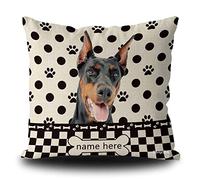 BAGEYOU Custom Dog Polka Dots Throw Pillow Cover Doberman Buffalo Check Plaid Paw Bone Home Decor Square Couch Cushion Case Pillowcase 20 x 20 Inch