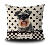 BAGEYOU Custom Dog Polka Dots Throw Pillow Cover Schnauzer Buffalo Check Plaid Paw Bone Home Decor Square Couch Cushion Case Pillowcase 20 x 20 Inch