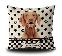 BAGEYOU Custom Dog Polka Dots Throw Pillow Cover Vizsla Buffalo Check Plaid Paw Bone Home Decor Square Couch Cushion Case Pillowcase 18 x 18 Inch