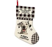 BAGEYOU Dalmatian Dog with Black Plaid Christmas Stocking Merry Christmas Snowflake Custom Hanging Stockings for Home Party Decor 14.4"