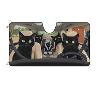 BAGEYOU Dog Car Front Windshield Sunshade Black Cat Family Decor Vehicle Sun Shade Visor UV Ray Reflector Sun Protector, Keep Vehicle Cool, 55" x 30"