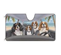 BAGEYOU Dog Car Front Windshield Sunshade Cavalier King Charles Spaniel Family Summer Beach Decor Vehicle Sun Shade Visor UV Ray Reflector Sun Protector, Keep Vehicle Cool, 51" x 26.8"