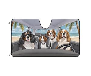 BAGEYOU Dog Car Front Windshield Sunshade Cavalier King Charles Spaniel Family Summer Beach Decor Vehicle Sun Shade Visor UV Ray Reflector Sun Protector, Keep Vehicle Cool, 51" x 26.8"
