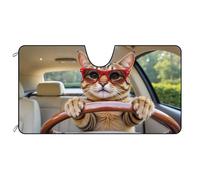 BAGEYOU Dog Car Front Windshield Sunshade Scottish Shorthair Cat in Sunglasses Decor Vehicle Sun Shade Visor UV Ray Reflector Sun Protector, Keep Vehicle Cool, 51" x 26.8"