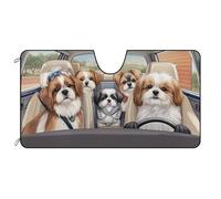 BAGEYOU Dog Car Front Windshield Sunshade Shih Tzu Family Decor Vehicle Sun Shade Visor UV Ray Reflector Sun Protector, Keep Vehicle Cool, 55" x 30"