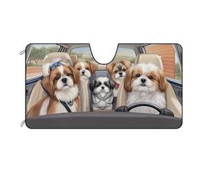 BAGEYOU Dog Car Front Windshield Sunshade Shih Tzu Family Decor Vehicle Sun Shade Visor UV Ray Reflector Sun Protector, Keep Vehicle Cool, 55" x 30"