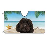 BAGEYOU Dog Car Windshield Sunshade A Cute Black Labradoodle Dog at the Beach Decor Vehicle Front Windshield Sun Shade Visor UV Ray Reflector Sun Protector, Keep Vehicle Cool, 55" x 30"