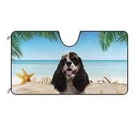 BAGEYOU Dog Car Windshield Sunshade A Cute Cocker Dog at the Beach Decor Vehicle Front Windshield Sun Shade Visor UV Ray Reflector Sun Protector, Keep Vehicle Cool, 51" x 26.8"