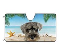 BAGEYOU Dog Car Windshield Sunshade A Cute Grey Schnauzer Dog at the Beach Decor Vehicle Front Windshield Sun Shade Visor UV Ray Reflector Sun Protector, Keep Vehicle Cool, 51" x 26.8"