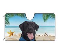 BAGEYOU Dog Car Windshield Sunshade A Cute Labrador Dog at the Beach Decor Vehicle Front Windshield Sun Shade Visor UV Ray Reflector Sun Protector, Keep Vehicle Cool, 55" x 30"