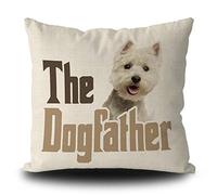 BAGEYOU Dog Father Linen Pillow Case West Highland White Terrier Westie Dog Decor Square Throw Cushion Cover for Couch Sofa, 18 x 18 Inch, Double Sided Print