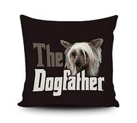 BAGEYOU Dog Father Pillow Case Chinese Crested Decor Square Throw Cushion Cover for Couch Sofa, 18 x 18 Inch, Double Sided