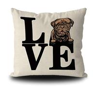 BAGEYOU Dog Love Pillow Case Cute Pet Dogue De Bordeaux Peeking Decor Throw Cushion Cover for Sofa Couch 16 X 16 Inch Linen Pillowcase, Double Side Print