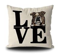 BAGEYOU Dog Love Pillow Case Cute Pet English Bulldog Peeking Decor Throw Cushion Cover for Sofa Couch 18 x 18 Inch Linen Pillowcase, Double Side Print