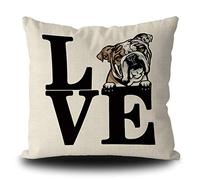 BAGEYOU Dog Love Pillow Case Cute Pet English Bulldog Peeking Decor Throw Cushion Cover for Sofa Couch 20 x 20 Inch Linen Pillowcase, Double Side Print