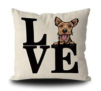 BAGEYOU Dog Love Pillow Case Cute Pet Welsh Terrier Peeking Decor Throw Cushion Cover for Sofa Couch 18 x 18 Inch Linen Pillowcase, Double Side Print