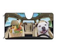 BAGEYOU Dogs Car Windshield Sunshade White Black Brown Pitbull in the Beach Decor Vehicle Front Windshield Sun Shade Visor UV Ray Reflector Protector, Keep Vehicle Cool, 55" x 30",4 Style Optional