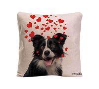 BAGEYOU Dog's Love to You Throw Pillow Cover Border Collie Blowing Kisses Love Hearts Home Decor Cotton Linen Pet Cushion Case 18 x 18 Inch