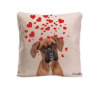 BAGEYOU Dog's Love to You Throw Pillow Cover Boxer Dog Blowing Kisses Love Hearts Home Decor Cotton Linen Pet Cushion Case 18 x 18 Inch