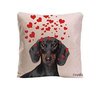 BAGEYOU Dog's Love to You Throw Pillow Cover Dachshund Blowing Kisses Love Hearts Home Decor Cotton Linen Pet Cushion Case 20 x 20 Inch