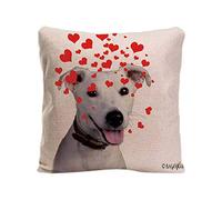 BAGEYOU Dog's Love to You Throw Pillow Cover Jack Russell Terrier Puppy Blowing Kisses Love Hearts Home Decor Cotton Linen Pet Cushion Case 20 x 20 Inch