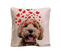 BAGEYOU Dog's Love to You Throw Pillow Cover Labradoodle Puppy Blowing Kisses Love Hearts Home Decor Cotton Linen Pet Cushion Case 20 x 20 Inch