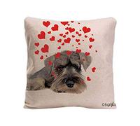 BAGEYOU Dog's Love to You Throw Pillow Cover Puppy Schnauzer Hound Blowing Kisses Love Hearts Home Decor Cotton Linen Pet Cushion Case 18 x 18 Inch