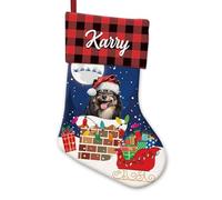BAGEYOU Finnish Lapphund Dog on the Chimney Decor Christmas Stocking Red Black Buffalo Plaid Customized Hanging Stockings for Home Party Decor 14.4"