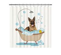 BAGEYOU Funny Dog German Shepherd Dog in Bath Shower Curtains Cute Puppy Taking A Shower Waterproof Polyester Fabric Bathroom Curtain 72 x 80 Inch, with 12 Hooks