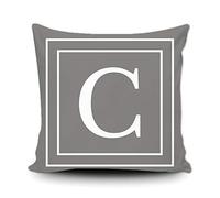 BAGEYOU Grey Pillow Cover with White Letter Monogram C and Stripes English Alphabet Initial Decorative Square Throw Cushion Case for Bed Sofa Couch 18 X 18 Inch Pillowcase, Double Sided Print
