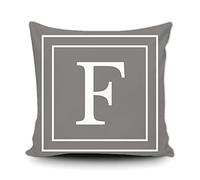BAGEYOU Grey Pillow Cover with White Letter Monogram F and Stripes English Alphabet Initial Decorative Square Throw Cushion Case for Bed Sofa Couch 20 x 20 Inch Pillowcase, Double Sided Print