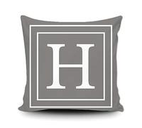 BAGEYOU Grey Pillow Cover with White Letter Monogram H and Stripes English Alphabet Initial Decorative Square Throw Cushion Case for Bed Sofa Couch 18 X 18 Inch Pillowcase, Double Sided Print