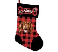 BAGEYOU JaeTou Irish Setter Dog with Red and Black Buffalo Plaid Christmas Stocking Custom Xmas Tree Hanging Stockings 14.4"