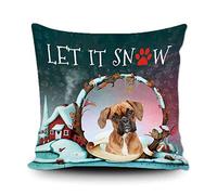 BAGEYOU Let It Snow Throw Pillow Cover Happy Winter Holiday with My Favorite Dog Boxer Dog Snowflake Paw Christmas Farmhouse Decor Home Couch Cushion Pillowcase 18 x 18 Inch Square