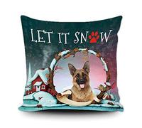 BAGEYOU Let It Snow Throw Pillow Cover Happy Winter Holiday with My Favorite Dog German Shepherd Dog Snowflake Paw Christmas Farmhouse Decor Home Couch Cushion Pillowcase 20 x 20 Inch Square