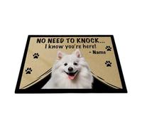BAGEYOU No Need to Knock I Know You're Here Welcome Doormat American Eskimo Dog Decor Funny Customized Floor Rug for Dog Lover, 60 x 40 cm