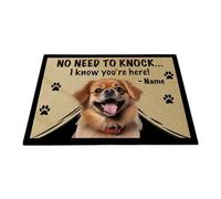 BAGEYOU No Need to Knock I Know You're Here Welcome Doormat Tibetan Spaniel Dog Decor Funny Customized Floor Rug for Dog Lover, 60 x 40 cm