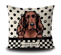BAGEYOU Personalized Dog Polka Dots Throw Pillow Cover Cute Irish Setter Peeking Buffalo Check Plaid Paw Print Bone Home Decor Square Cushion Case 16 x 16 Inch Pillowcase for Sofa Couch