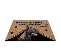 BAGEYOU Personalized Dog's Name Outdoor Doormat with My Love Dog Belgian Malinois Welcome Floor Mat Not Need to Knock I Know You're Here 35.4" x 23.6"
